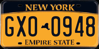 NY license plate GXO0948