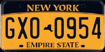 NY license plate GXO0954