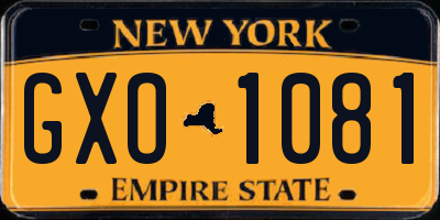 NY license plate GXO1081