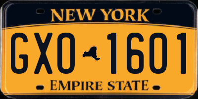 NY license plate GXO1601