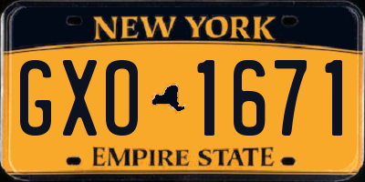 NY license plate GXO1671