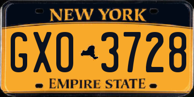 NY license plate GXO3728
