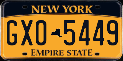 NY license plate GXO5449