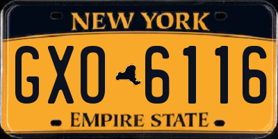 NY license plate GXO6116
