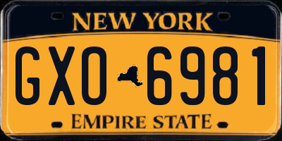 NY license plate GXO6981