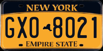 NY license plate GXO8021