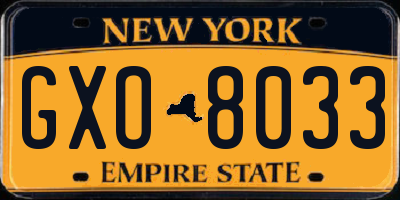 NY license plate GXO8033