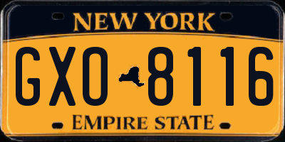 NY license plate GXO8116