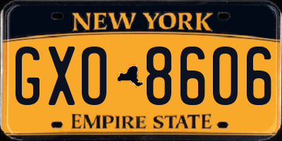 NY license plate GXO8606