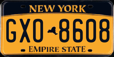NY license plate GXO8608