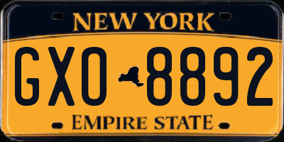NY license plate GXO8892