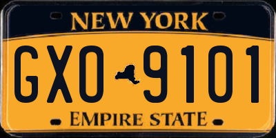 NY license plate GXO9101