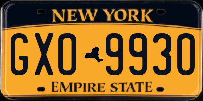 NY license plate GXO9930