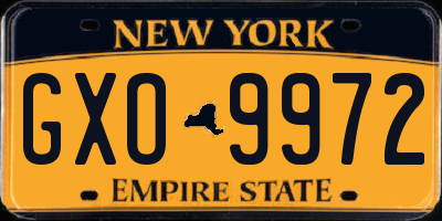 NY license plate GXO9972