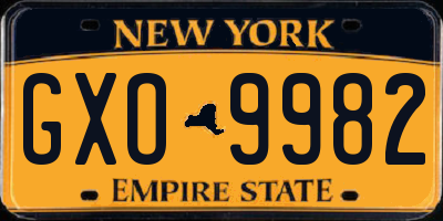 NY license plate GXO9982
