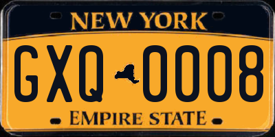 NY license plate GXQ0008