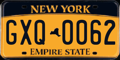 NY license plate GXQ0062