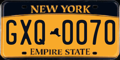 NY license plate GXQ0070