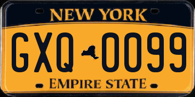 NY license plate GXQ0099