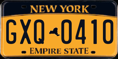 NY license plate GXQ0410