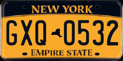 NY license plate GXQ0532