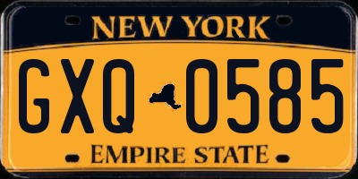 NY license plate GXQ0585