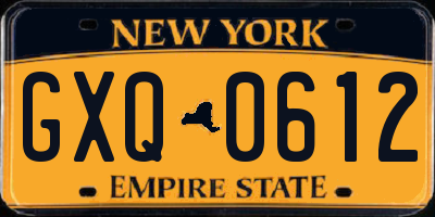 NY license plate GXQ0612