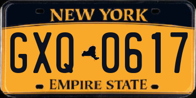 NY license plate GXQ0617