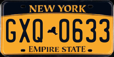 NY license plate GXQ0633