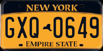 NY license plate GXQ0649