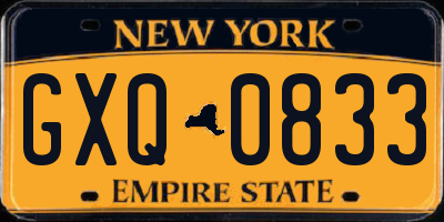 NY license plate GXQ0833