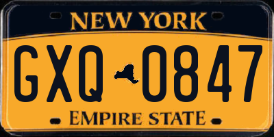 NY license plate GXQ0847