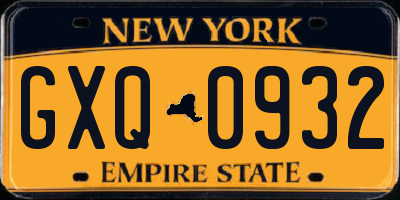 NY license plate GXQ0932