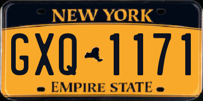 NY license plate GXQ1171
