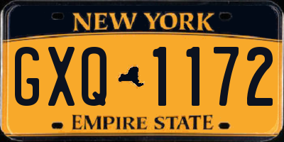 NY license plate GXQ1172