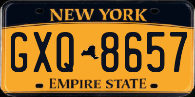 NY license plate GXQ8657