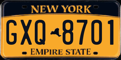NY license plate GXQ8701