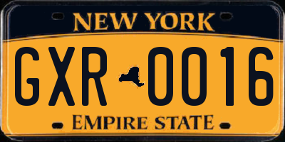 NY license plate GXR0016