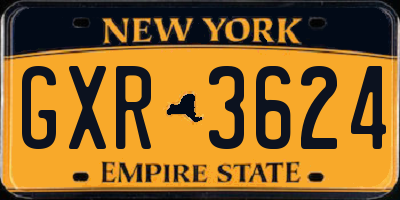 NY license plate GXR3624