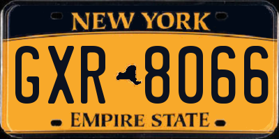 NY license plate GXR8066