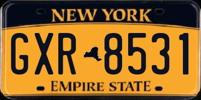 NY license plate GXR8531