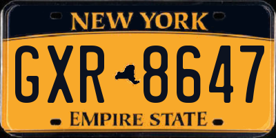 NY license plate GXR8647