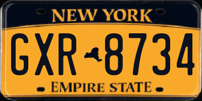 NY license plate GXR8734
