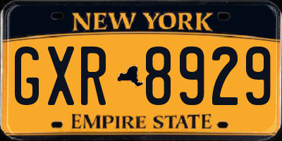 NY license plate GXR8929