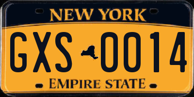 NY license plate GXS0014
