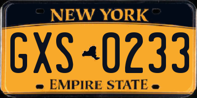 NY license plate GXS0233