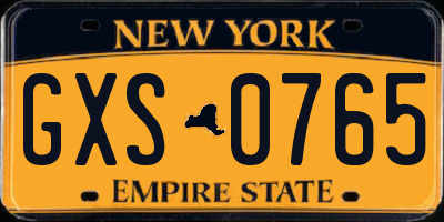 NY license plate GXS0765
