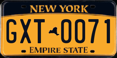 NY license plate GXT0071
