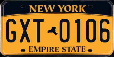NY license plate GXT0106