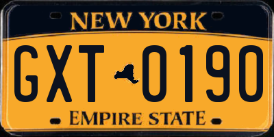 NY license plate GXT0190